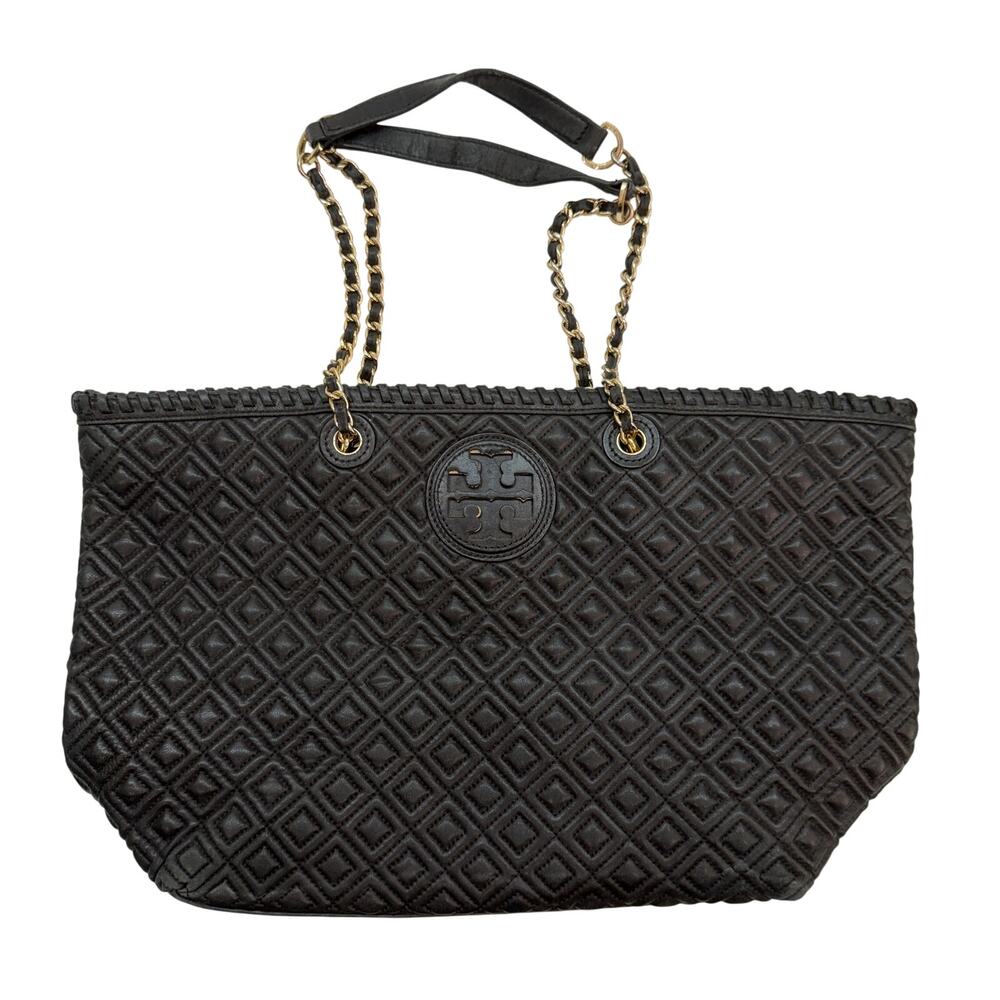 Tory Burch Black Leather Quilted Shoulder Bag Tote